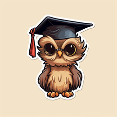 A lovely sticker of a [baby owl] holding a [graduation cap], taken from [educational cartoons] created with generative AI software