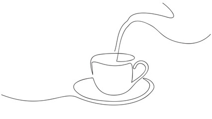 Continuous line drawing, Cup of coffee. Vector illustration