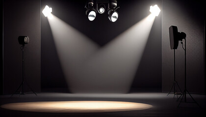 Empty stage with lighting equipment on a stage Ai generated image 