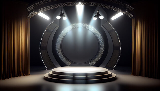 Empty stage with lighting equipment on a stage Ai generated image 