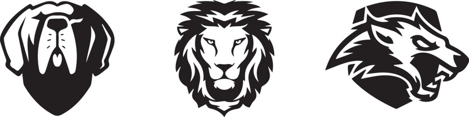 black dog, lion and wolf head logo