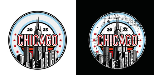 Obraz premium chicago cityscape, landscape, tall buildings logo illustration 2