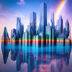 Illuminated cityscape highlighting the futuristic charm of urban living,Futuristic architecture in a digital cityscape