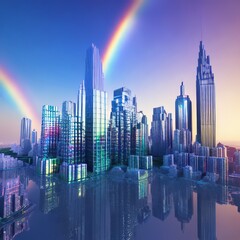 Fototapeta premium Neon buildings in a modern urban environment