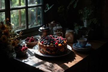 Fototapeta premium Wild berry Cake. Created using generative Al tools.