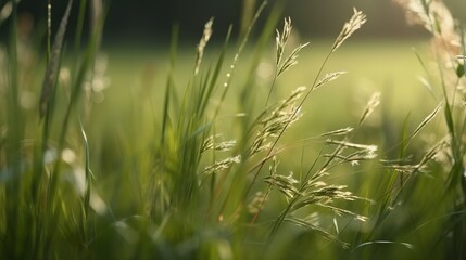 beautiful green wheat field in the morning, generative ai