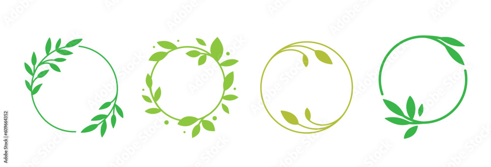Aufkleber Vector logo design template with copy space for text - design elements and shapes for organic and bio backgrounds, wreath with green leaves, ecology concept
