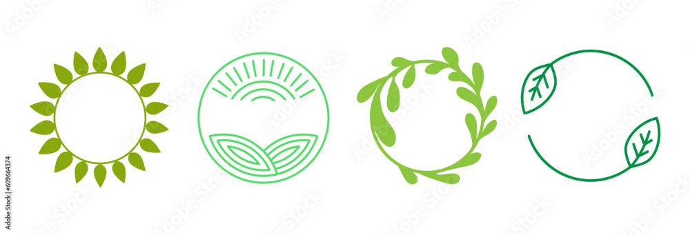 Aufkleber Vector logo design template with copy space for text - design elements and shapes for organic and bio backgrounds, wreath with green leaves, ecology concept
