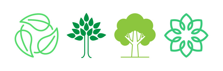 Vector logo design templates, elements, organic, eco and bio stickers and badges, ecology and recycle concepts, save planet nature and environment, tree and leaves, earth 
