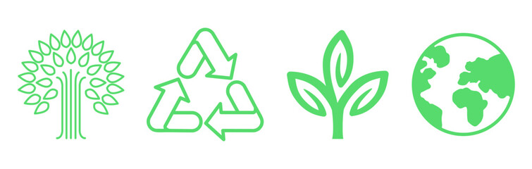Vector logo design templates, elements, organic, eco and bio stickers and badges, ecology and recycle concepts, save planet nature and environment, tree and leaves, earth 