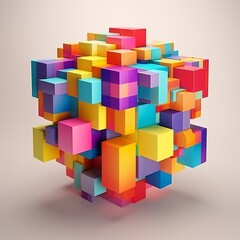 Modern Geometric Background: Colorful Cubes with Ambient Light Effects