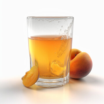 squeezing apricot juice
  in glass on white background