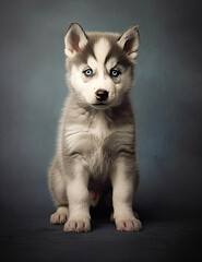 Baby Husky, Puppy Dog, Adorable, Wall Art, Nursery Art, Animal, Pet. Generative AI.
