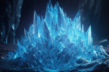 Beautiful Amazing Pure Blue Quartz Aqua Aura Crystal Cluster Gemstone Mineral extreme closeup. Generative AI