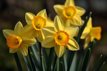 Obraz premium Vibrant golden yellow daffodils in full bloom - Generative AI