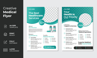 Healthcare and medical flyer vector template design, modern design for advertisement purposes with gradient color, a bundle of 2 a4 size fliers