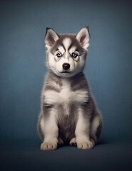 Obraz premium Baby Husky, Puppy Dog, Adorable, Wall Art, Nursery Art, Animal, Pet. Generative AI.