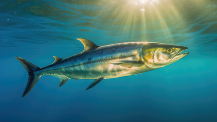 bonito fish in the ocean in detailed view created with Generative AI technology