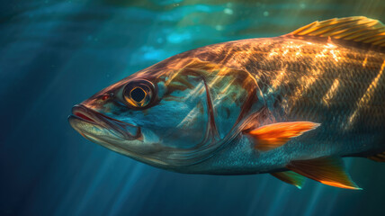 Fototapeta premium bonito fish in the ocean in detailed view created with Generative AI technology