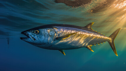 Naklejka premium bonito fish in the ocean in detailed view created with Generative AI technology