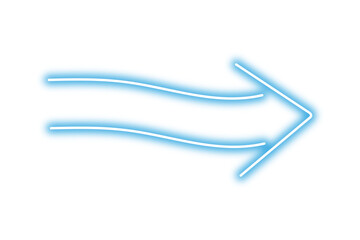 Neon arrow shape png. Glowing blue arrow on transparent background.