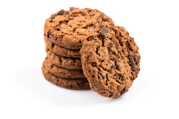 Chocolate chip cookies isolated on white