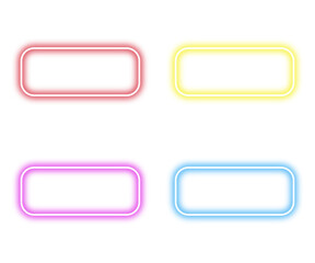 Set of neon frames. Glowing colorful frames on transparent background.