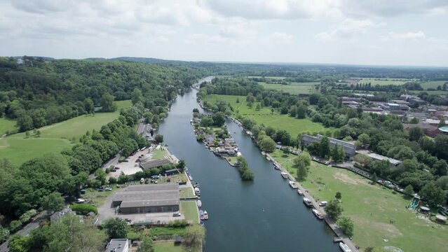 amazing aerial view of Henley-On-Thames, The famous holiday tourist location in south England, summer daytime