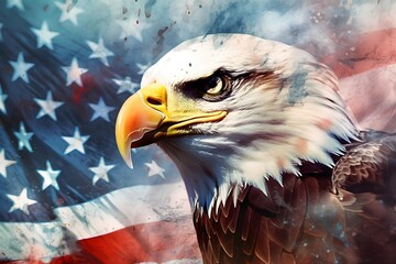 American eagle on the background of the flag of the United States of America