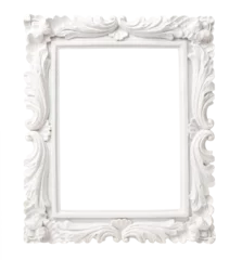 white ornate antique picture or photo frame isolated over a transparent background, cut-out empty / blank gallery, exhibition or product / poster / postcard display design element, PNG © Anja Kaiser