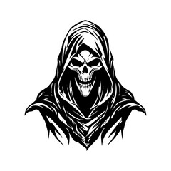 Mysterious and haunting hand drawn illustration of the Grim Reaper, symbolizing the inevitable cycle of life and death. Generative AI