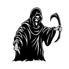 Captivating hand drawn depiction of the Grim Reaper, evoking a sense of intrigue and contemplation about the mysteries of life and the afterlife. Generative AI
