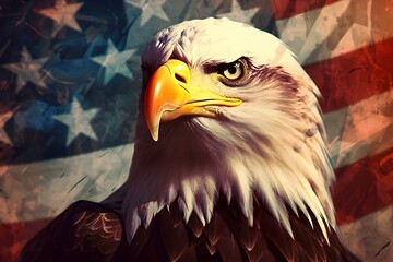 American eagle portrait on the background of the flag of the United States