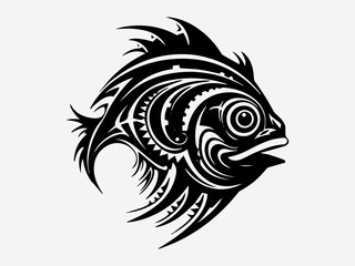 Bold and captivating hand drawn illustration of a fish tribal tattoo, symbolizing grace, adaptability, and transformation Generative AI