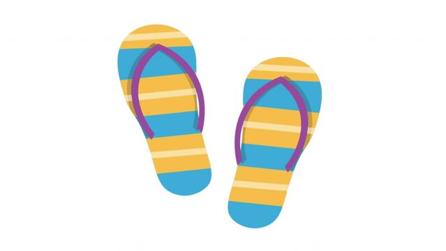 4K Slipper Shoes or Flip Flops Isolated on White Background. Slippers icon Yellow and Orange Colored Striped Summer Beach Flip Flops Animated Design Element Holiday and Summer Vacation Flat Element 