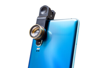 Additional lens for a smartphone on a white background