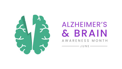 Alzheimer's and Brain awareness month is observed every year in June. Progressive brain disorder that slowly destroys memory and thinking skills. Vector illustration and template design