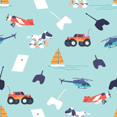 Seamless Pattern Featuring Remote Control Toys, Creating Playful And Energetic Design. Perfect For Adding A Touch Of Fun