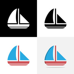 Art illustration design sport logo concept icon with silhouette of boat