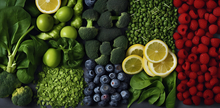 Photo of Healthy Vegetables and Fruits. Top down view