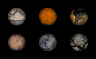 Obraz na płótnie Canvas collection of fantasy planets in dark space