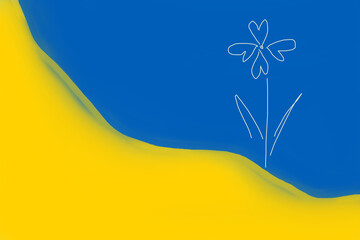 Blue yellow background, colors of the flag of Ukraine. Painted flower