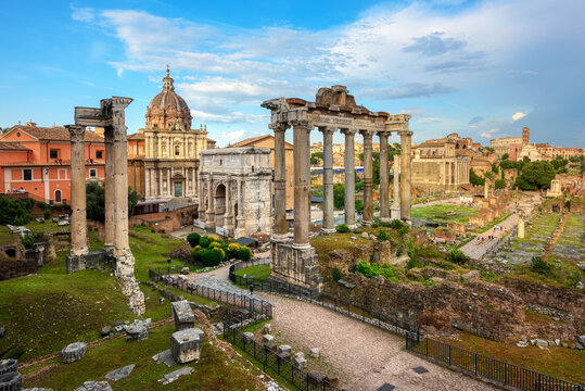 Roman Forum ruins in Rome city, Italy