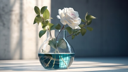 Watercolor drawing: yellow roses in a transparent vase. Generative Ai