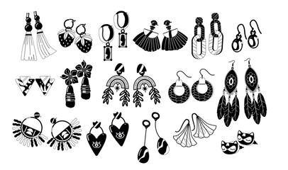 Set Of Earrings Black Icons Featuring Various Designs, Perfect For Adding A Touch Of Elegance And Style To Any Outfit