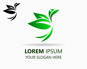 green bird logo design template. bird leaf logo illustration vector