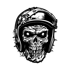 skull zombie wearing motorcycle biker helmet logo Generative AI