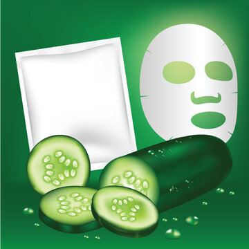 cucamber face mask and blank package . Vector illustration