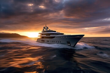 Fototapeta na wymiar sunset_time_on_a_motor_yacht_on_ocean