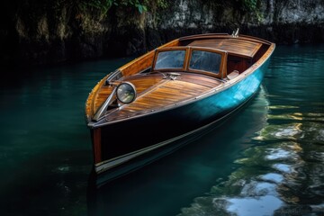 Fototapeta na wymiar boat_with_a_wooden_cabin_docked